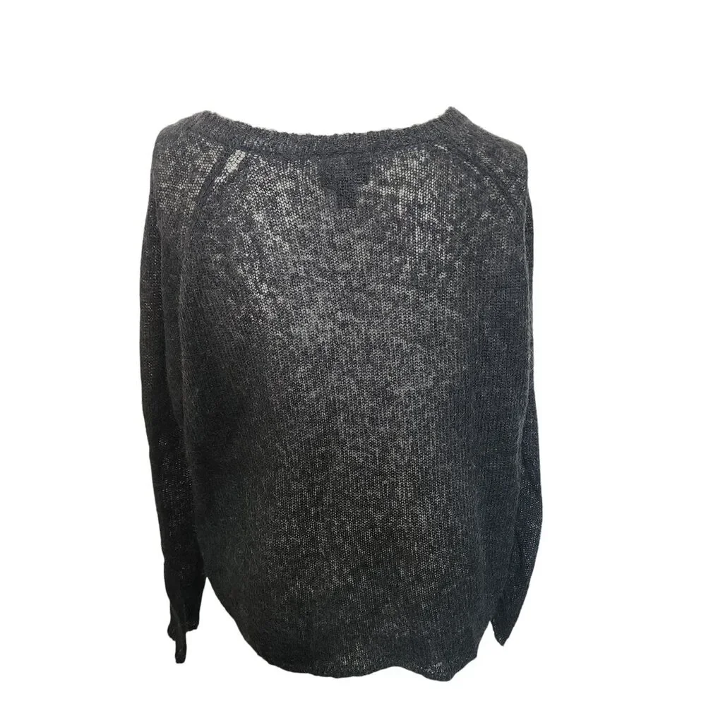 True Religion Sweater Womens S Black Open Knit Sheer Lightweight Pullover‎ Top